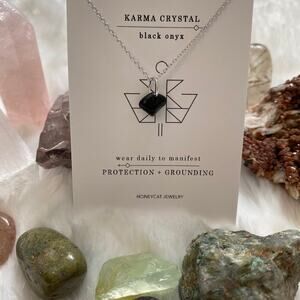 Crystal Gemstone Black Onyx Protection Boho Dainty Silver Chain Womens Necklace